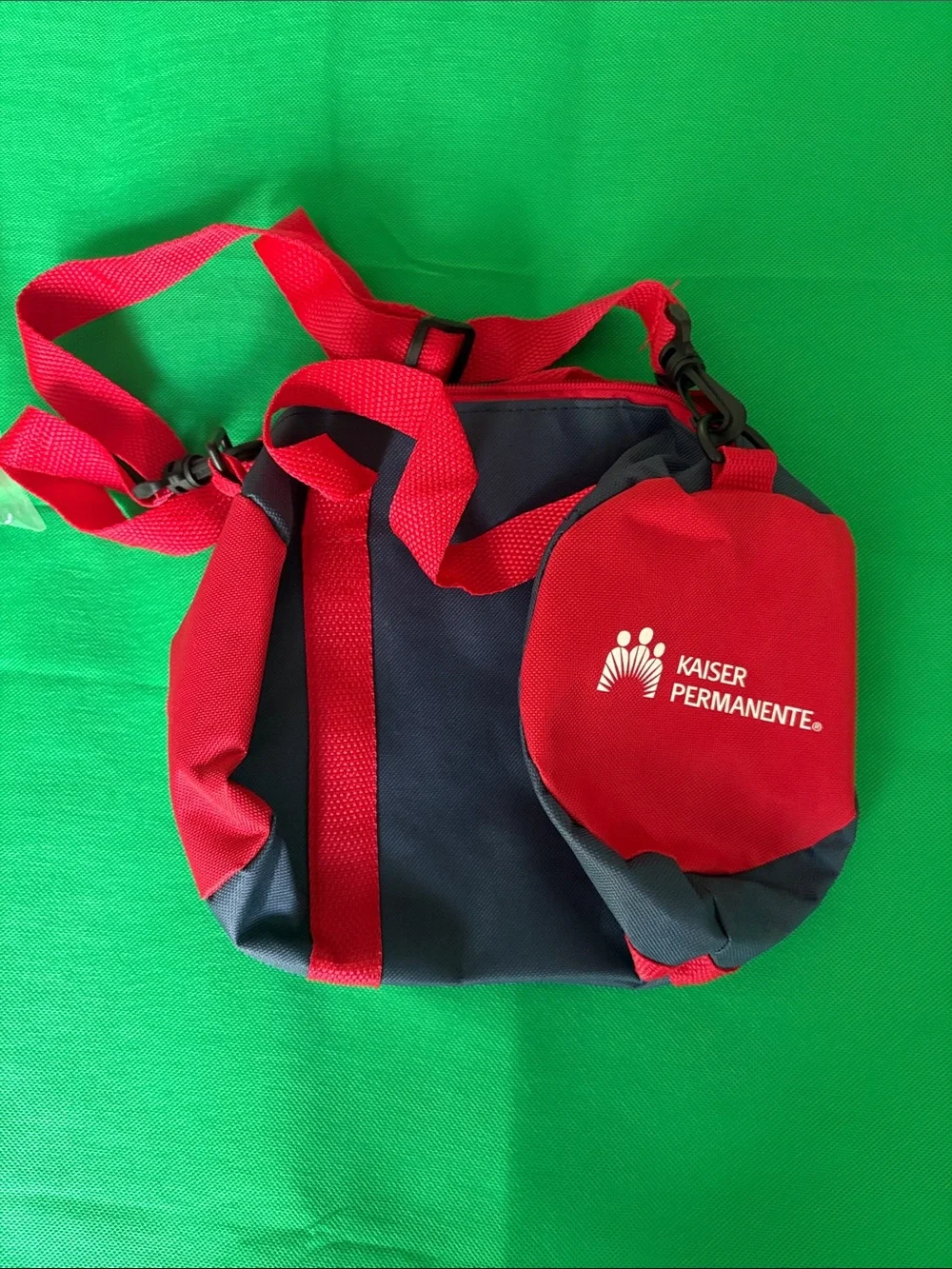 Red and Navy Duffel Bag with Adjustable Strap